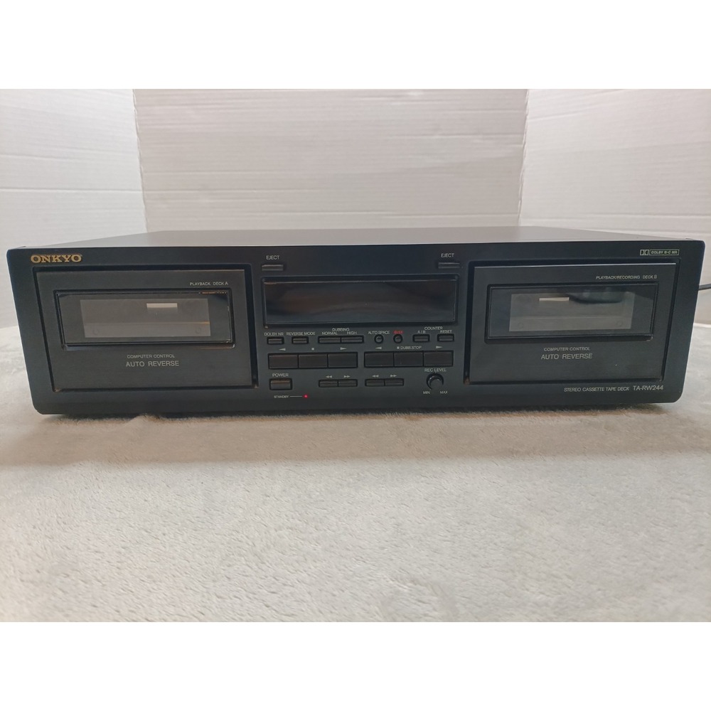Onkyo TA-RW244 High-Speed Dubbing Dual Cassette Tape Deck Player Black Tested